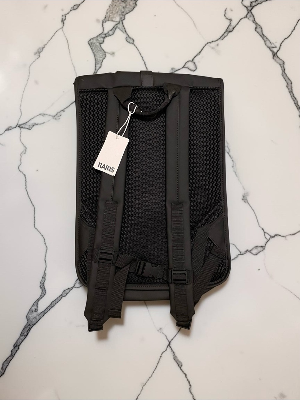 Rains Black Matte Roll-Top Backpack - Picture 2 of 3